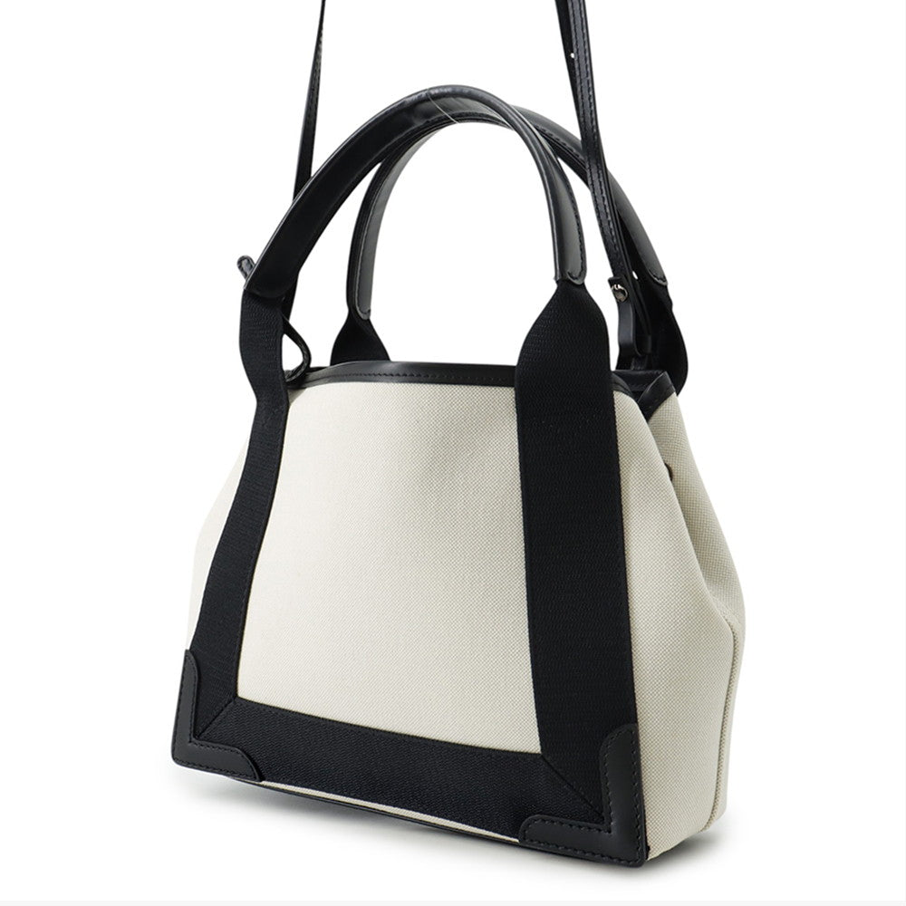 BALENCIAGA Navy Kabas White/Black390346 Canvas Leather Size XS
