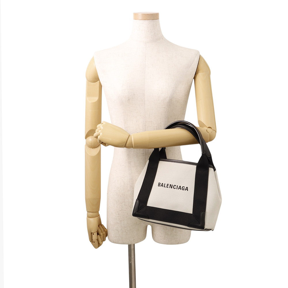 BALENCIAGA Navy Kabas White/Black390346 Canvas Leather Size XS