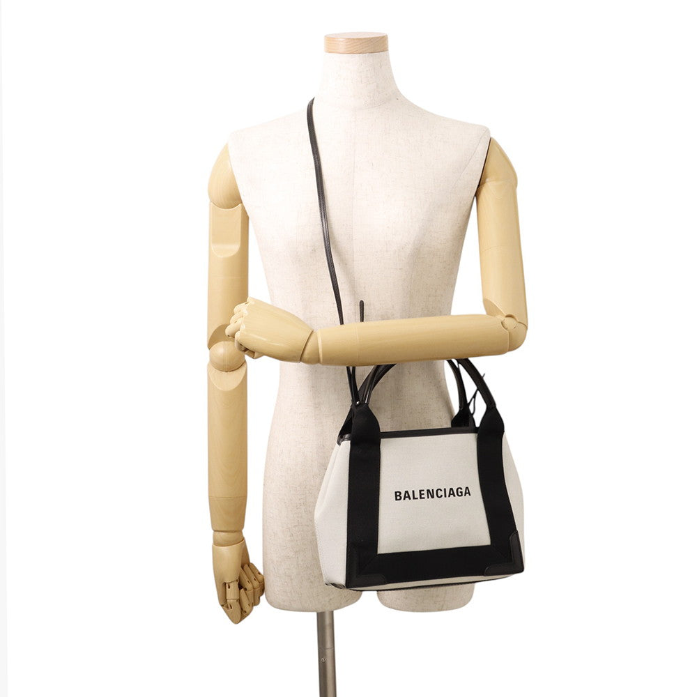 BALENCIAGA Navy Kabas White/Black390346 Canvas Leather Size XS