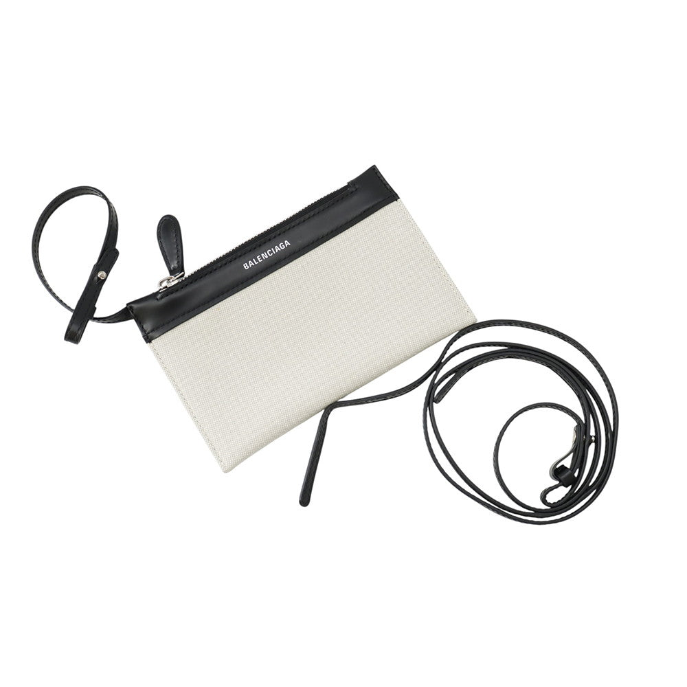 BALENCIAGA Navy Kabas White/Black390346 Canvas Leather Size XS