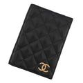 CHANEL CC Logo Passport Case Black Caviar Leather Rhinestone