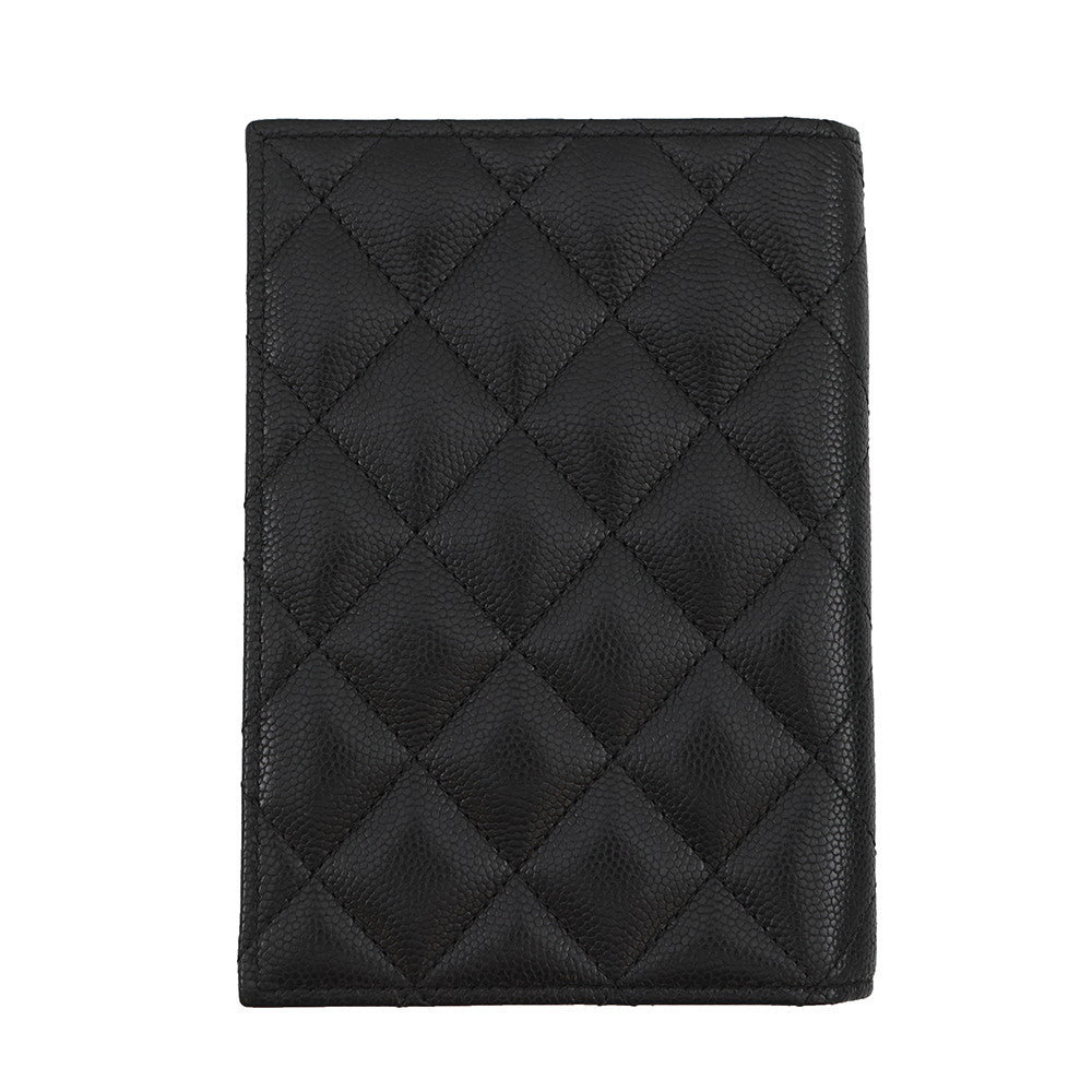 CHANEL CC Logo Passport Case Black Caviar Leather Rhinestone