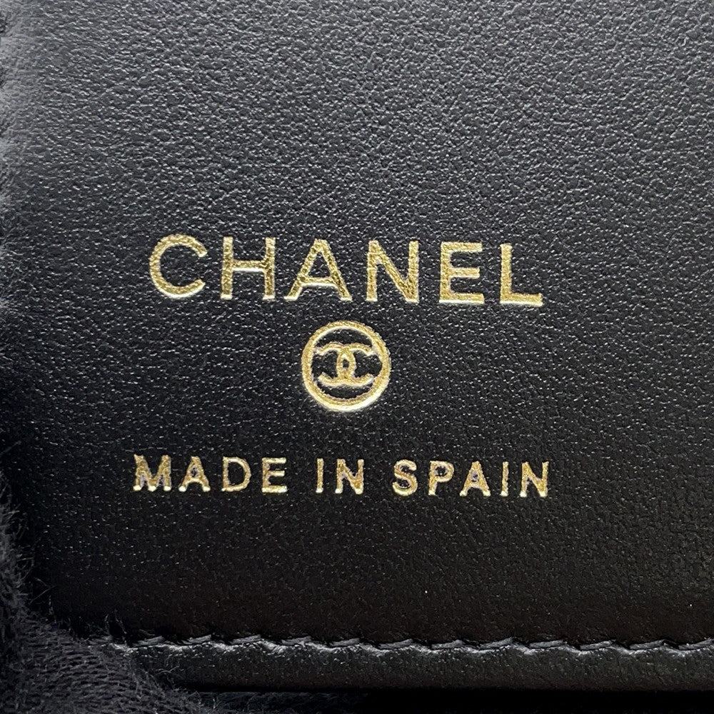 CHANEL CC Logo Passport Case Black Caviar Leather Rhinestone
