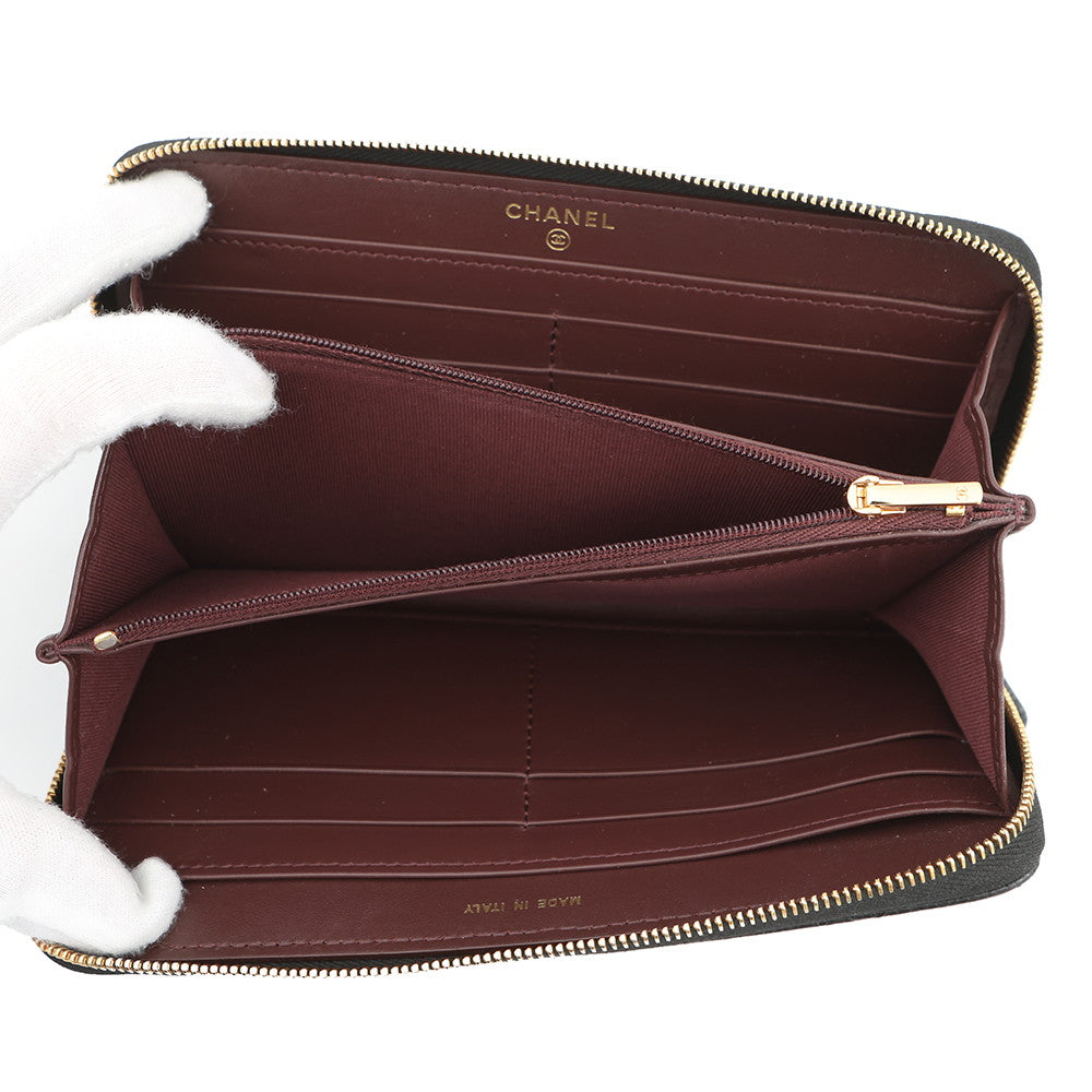 CHANEL Matelasse Zip Around Chozai Cloth BlackAP0242 Caviar Leather