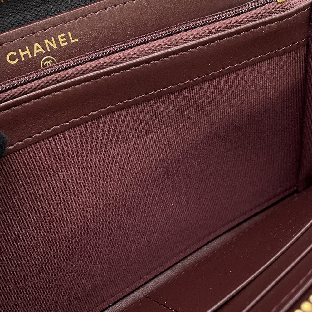 CHANEL Matelasse Zip Around Chozai Cloth BlackAP0242 Caviar Leather
