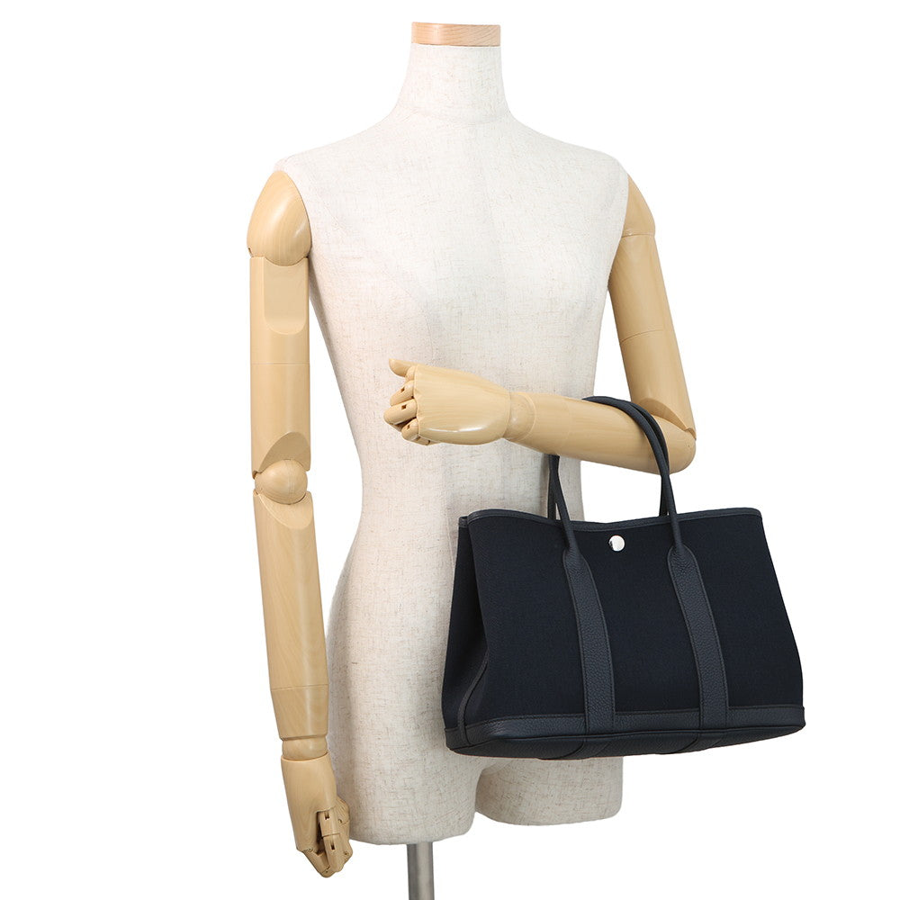HERMES Garden Party Blue Indigo Toile H Negonda Leather Size TPM