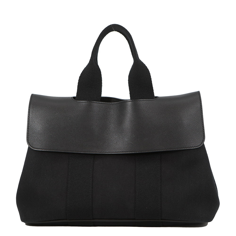 HERMES Valparaiso Black Toile Chevrons Leather Size PM