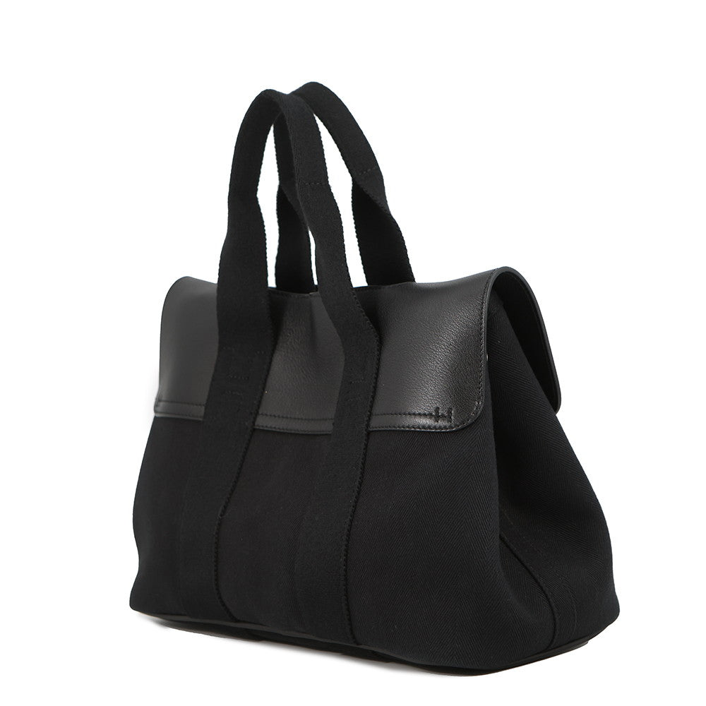 HERMES Valparaiso Black Toile Chevrons Leather Size PM