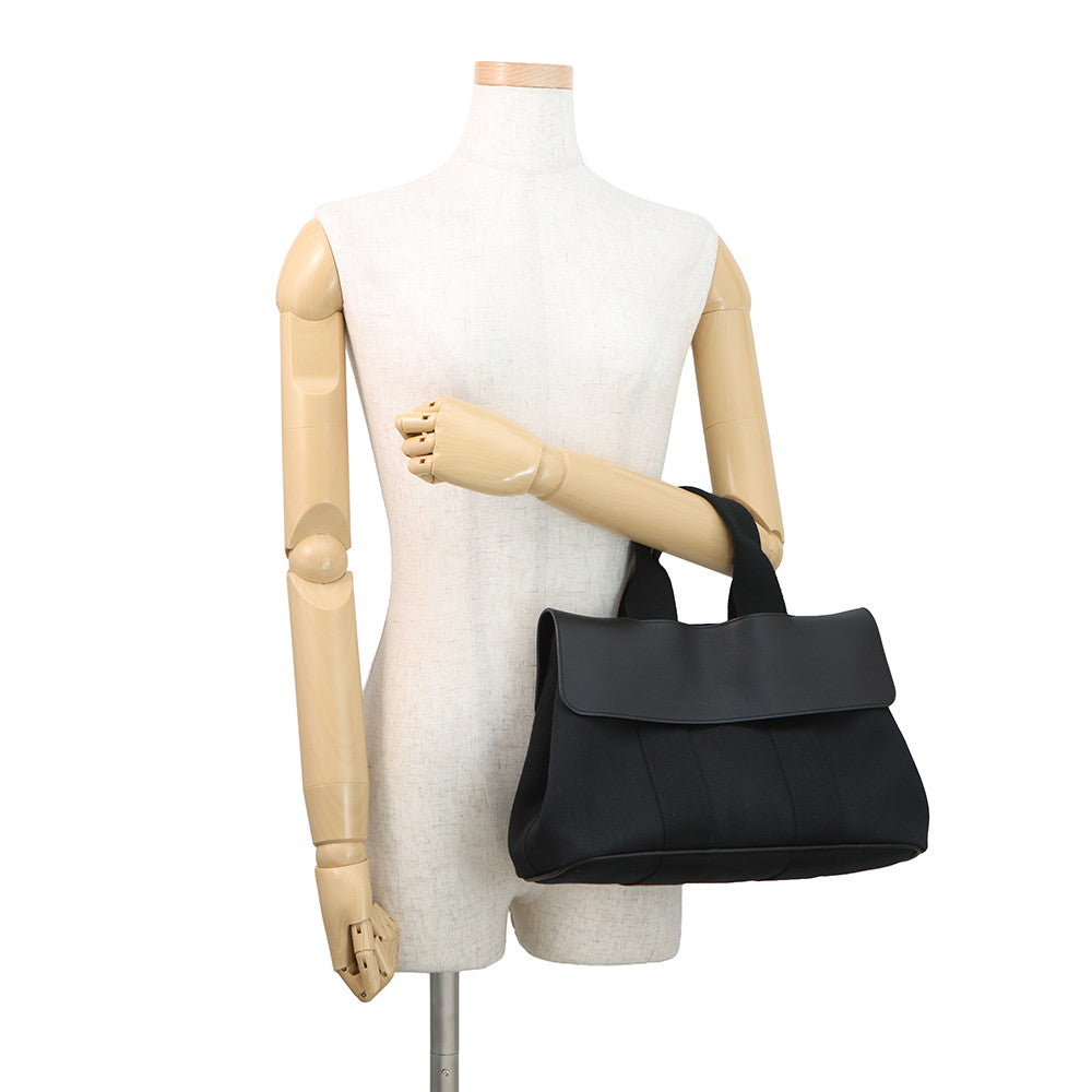 HERMES Valparaiso Black Toile Chevrons Leather Size PM