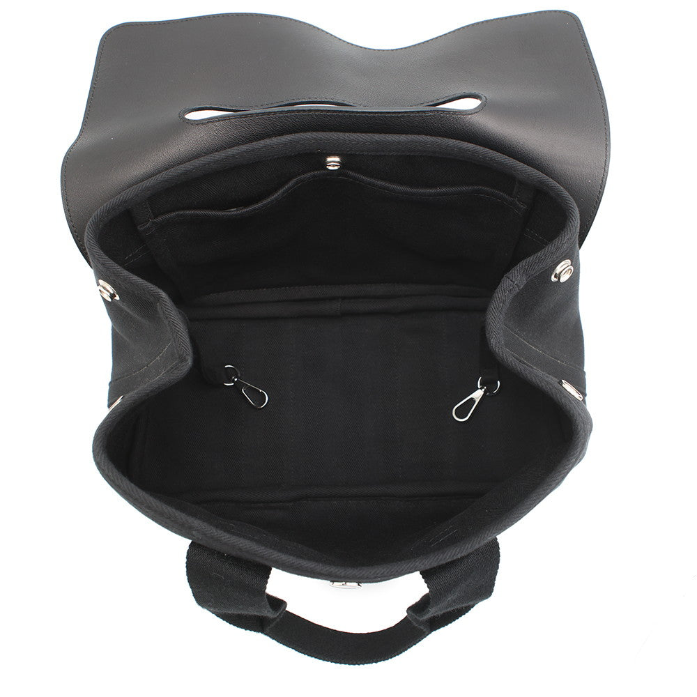 HERMES Valparaiso Black Toile Chevrons Leather Size PM