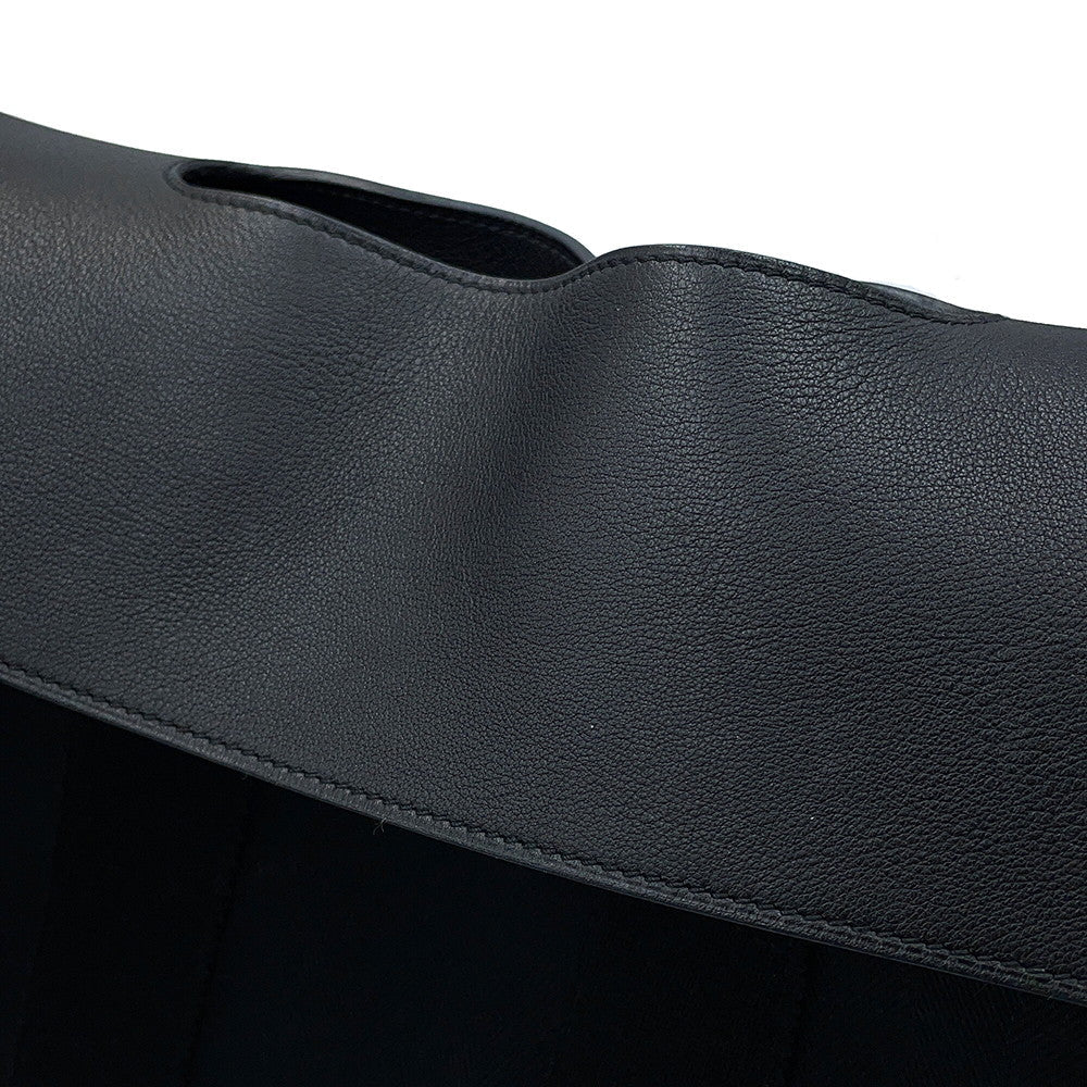 HERMES Valparaiso Black Toile Chevrons Leather Size PM