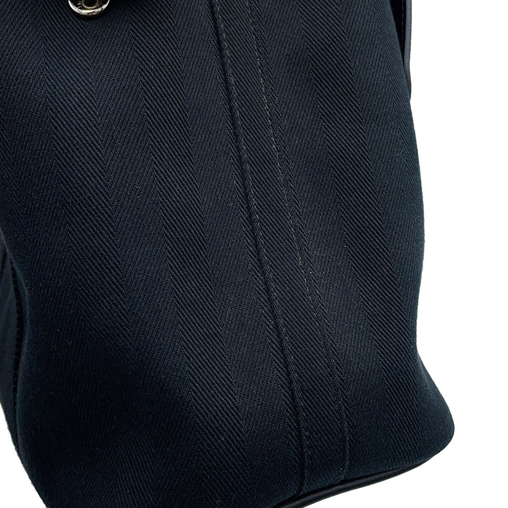 HERMES Valparaiso Black Toile Chevrons Leather Size PM