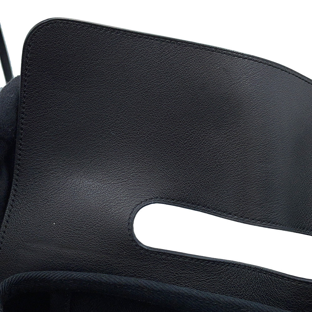 HERMES Valparaiso Black Toile Chevrons Leather Size PM