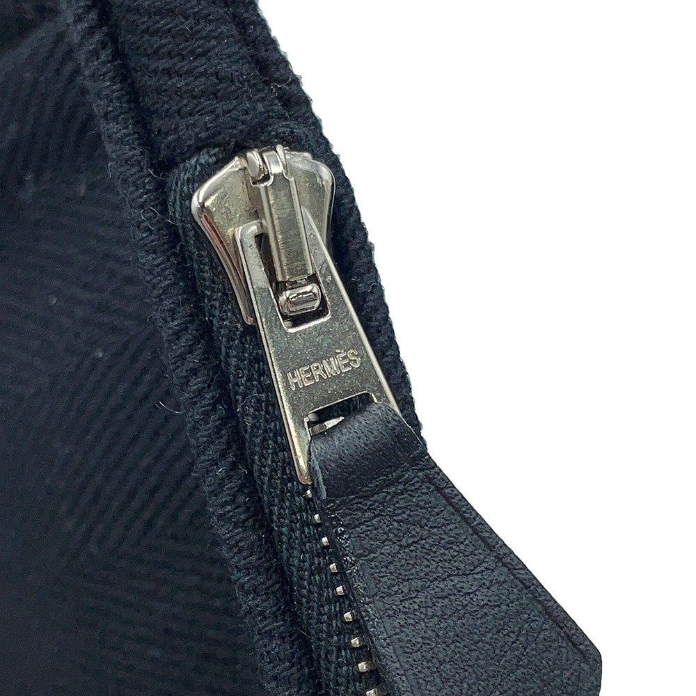 HERMES Valparaiso Black Toile Chevrons Leather Size PM