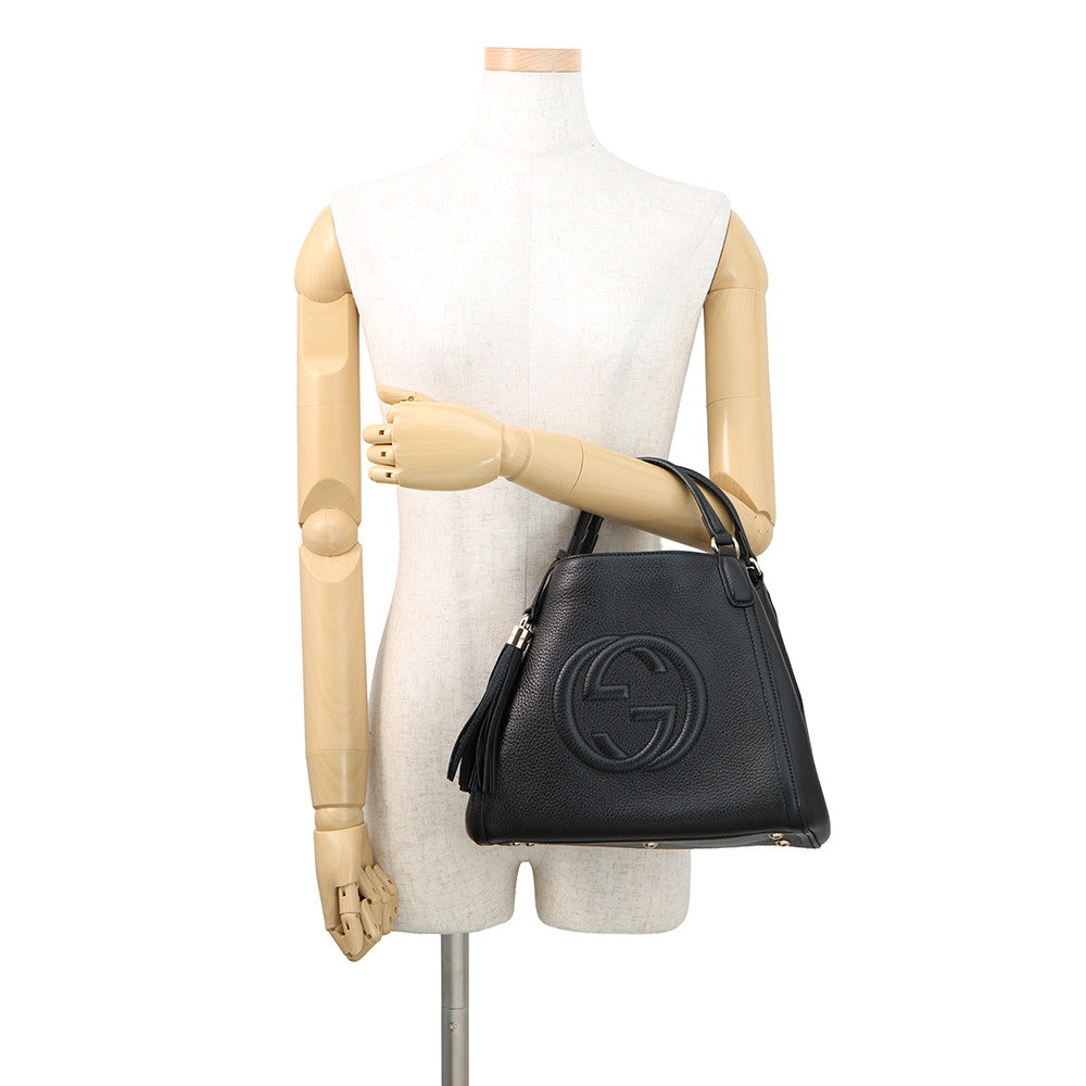 GUCCI Soho Interlocking G Tote Bag Black336751 Leather