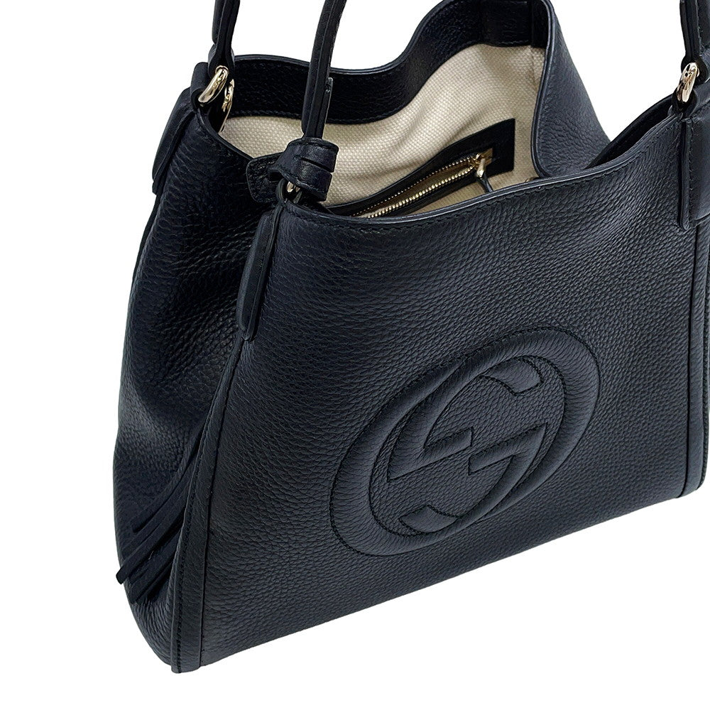 GUCCI Soho Interlocking G Tote Bag Black336751 Leather