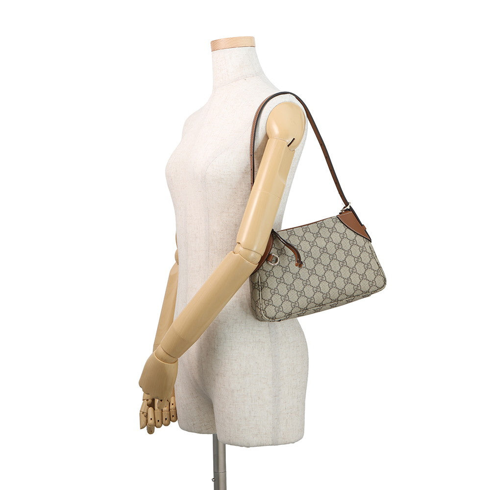 GUCCI GG Emblem Shoulder Bag Beige/Brown815218 GG Supreme Leather Size Small