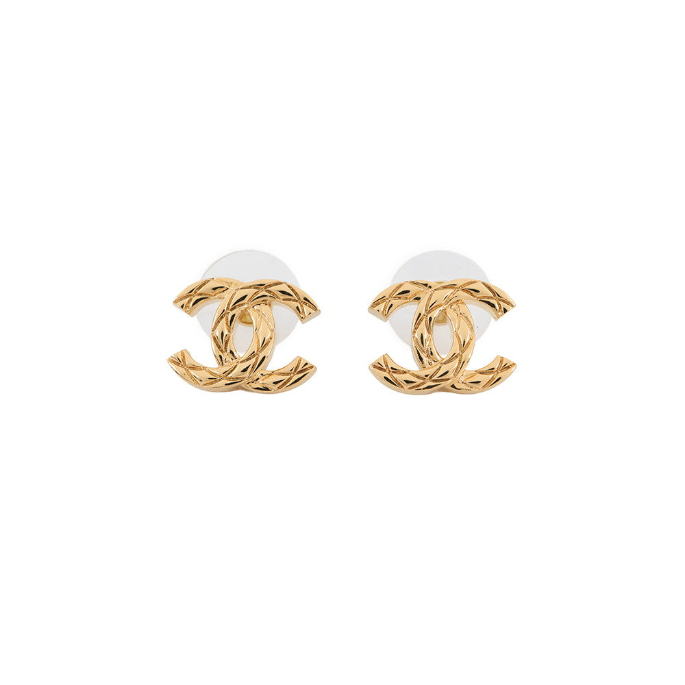 CHANEL CC Logo CC Mark Stud Quilted Earrings GoldABH240 B23662 Gold Plated