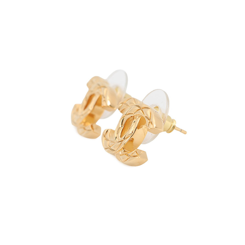 CHANEL CC Logo CC Mark Stud Quilted Earrings GoldABH240 B23662 Gold Plated