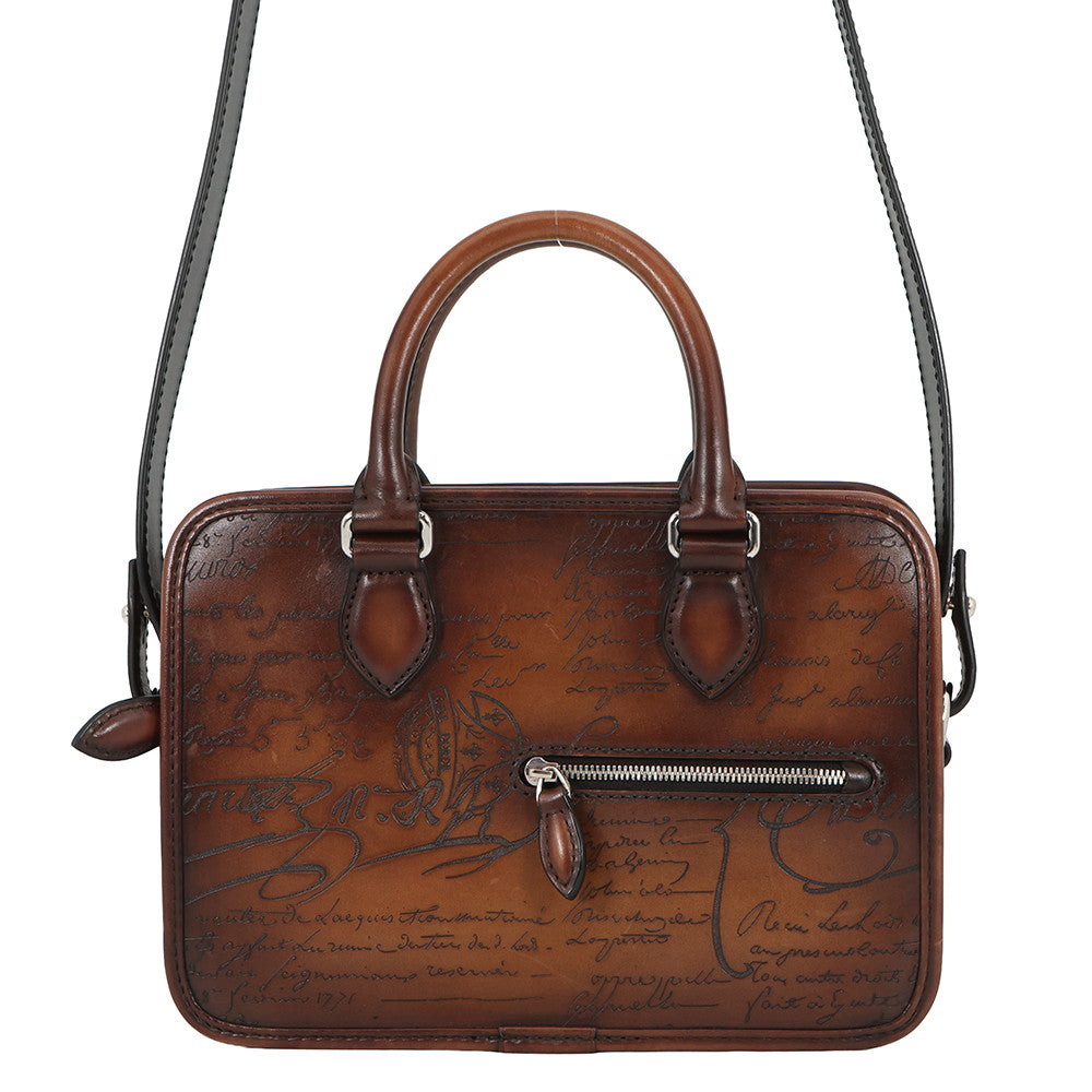 Berluti Calligraphy Jules Gulliver 2-Way Handbag Brown Leather