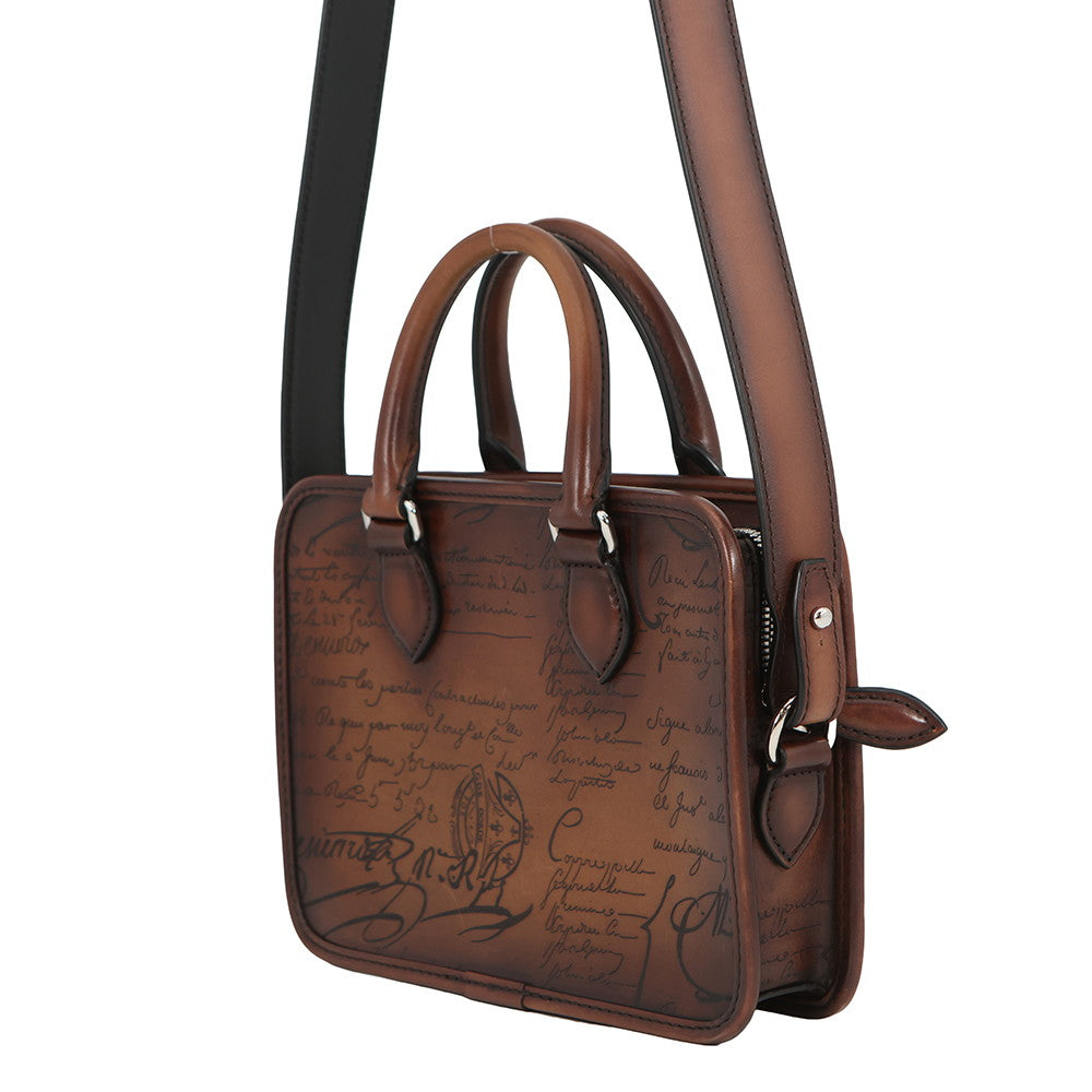 Berluti Calligraphy Jules Gulliver 2-Way Handbag Brown Leather