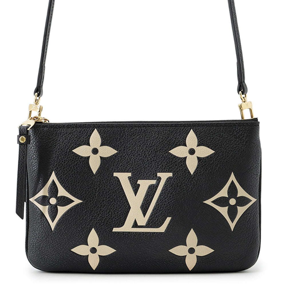 LOUIS VUITTON Pochette Double Zip NoirM80787 Bicolor Monogram Empreinte Leather