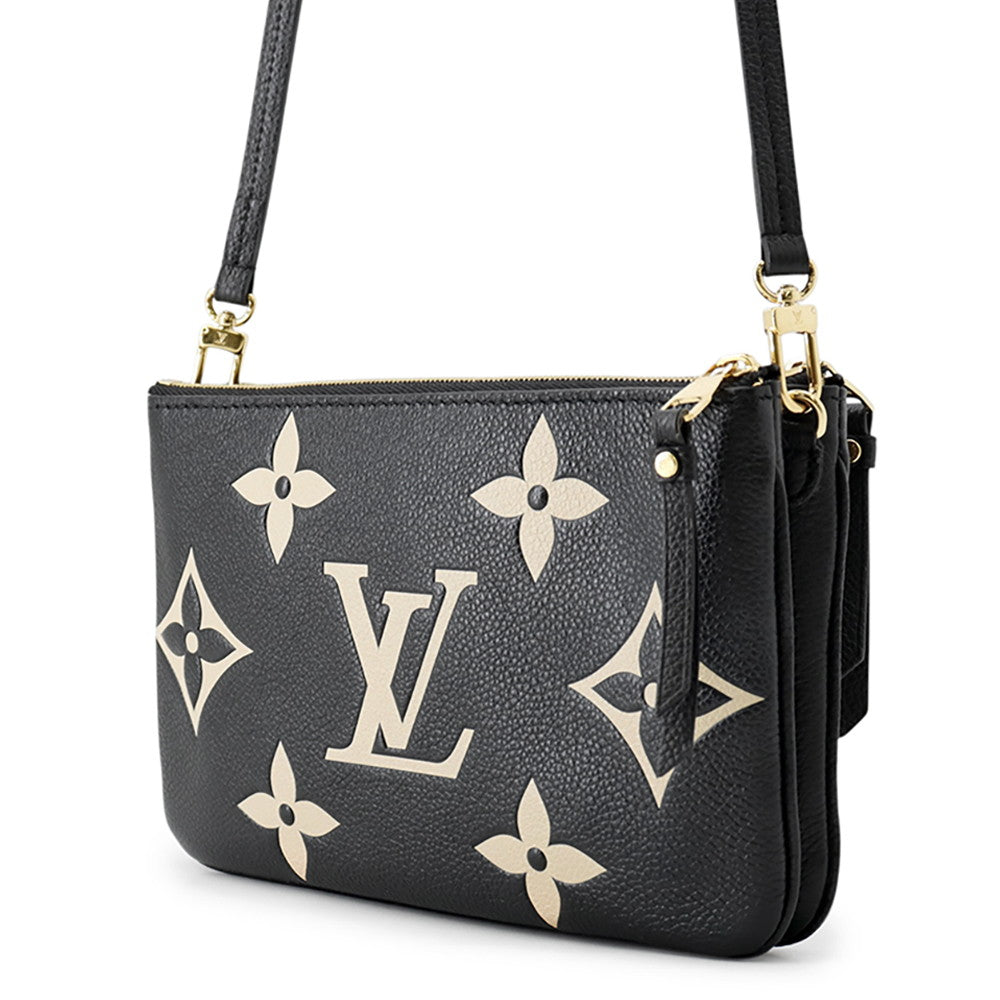 LOUIS VUITTON Pochette Double Zip NoirM80787 Bicolor Monogram Empreinte Leather