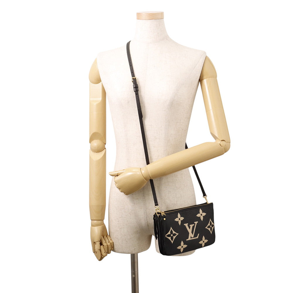 LOUIS VUITTON Pochette Double Zip NoirM80787 Bicolor Monogram Empreinte Leather
