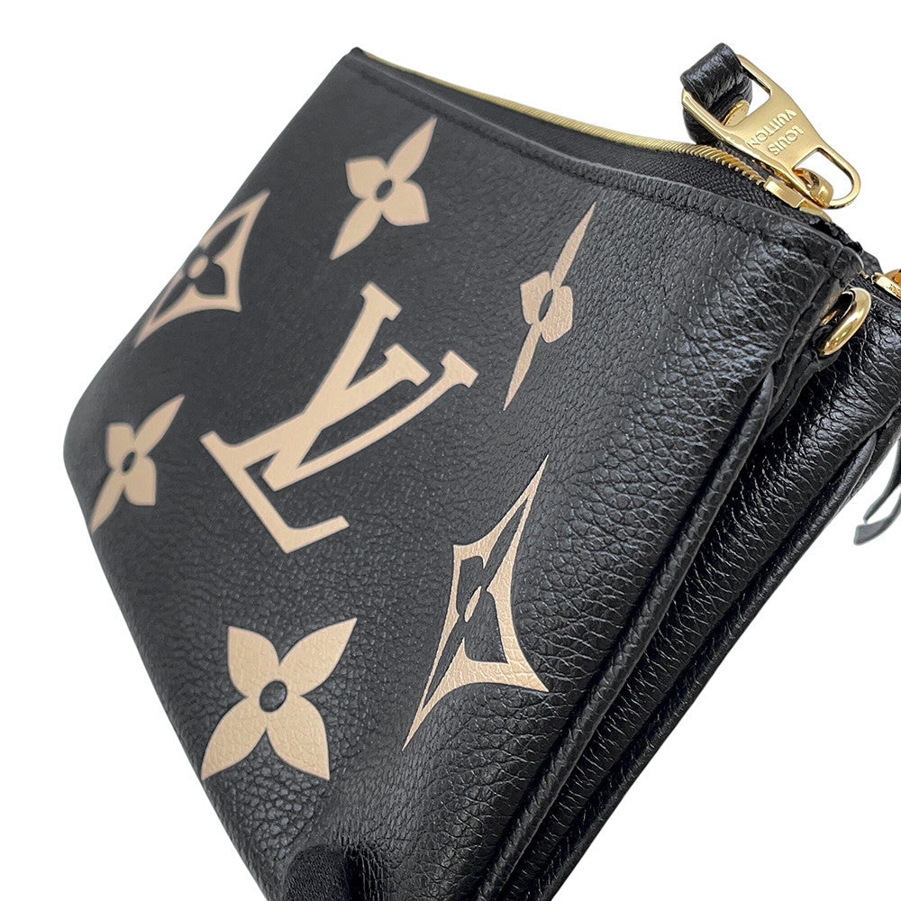 LOUIS VUITTON Pochette Double Zip NoirM80787 Bicolor Monogram Empreinte Leather