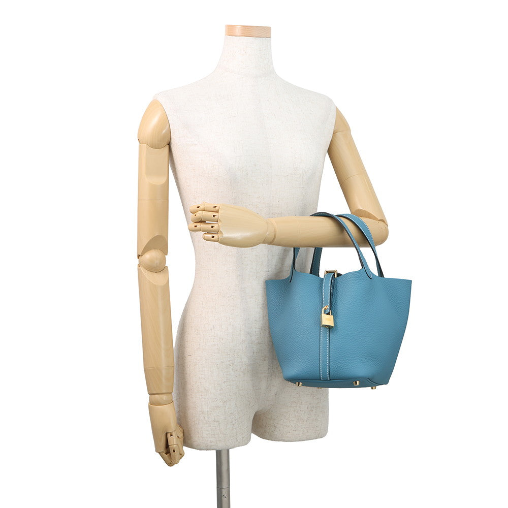 HERMES Picotin Lock New Blue Jean Taurillon Clemence Size PM