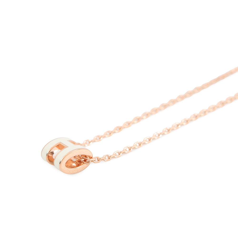 HERMES Pop Ash Necklace Size Mini White Lacquer Gold Plated