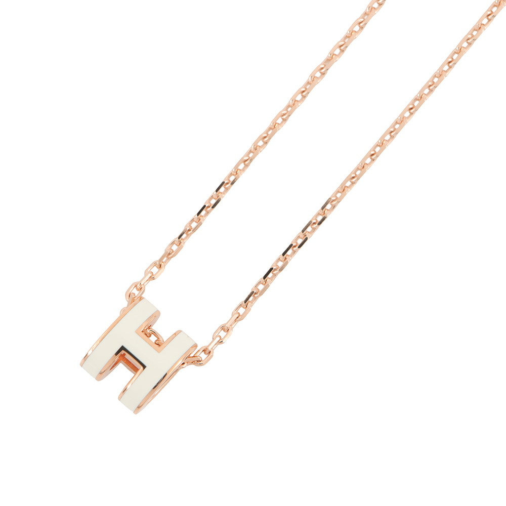 HERMES Pop Ash Necklace Size Mini White Lacquer Gold Plated