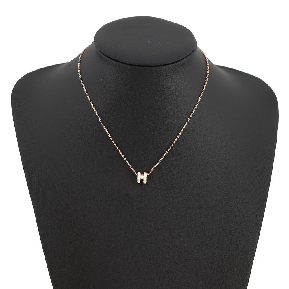 HERMES Pop Ash Necklace Size Mini White Lacquer Gold Plated