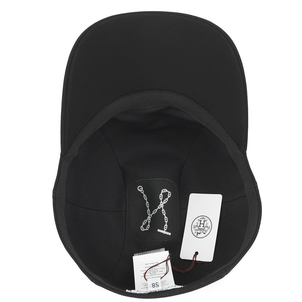 HERMES Cap Manon Glennan Size 58 Black Rayon96% Polyurethane4%