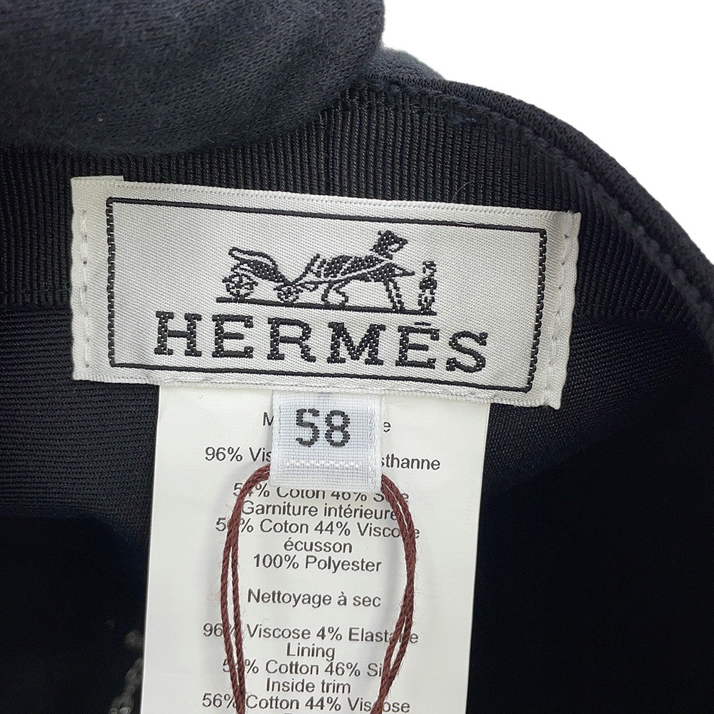 HERMES Cap Manon Glennan Size 58 Black Rayon96% Polyurethane4%
