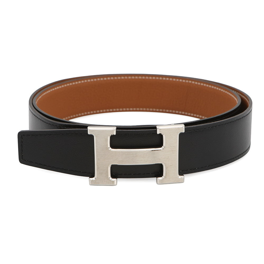 HERMES Constance Belt Size 90 Black/Gold Box Calf Leather Togo Leather