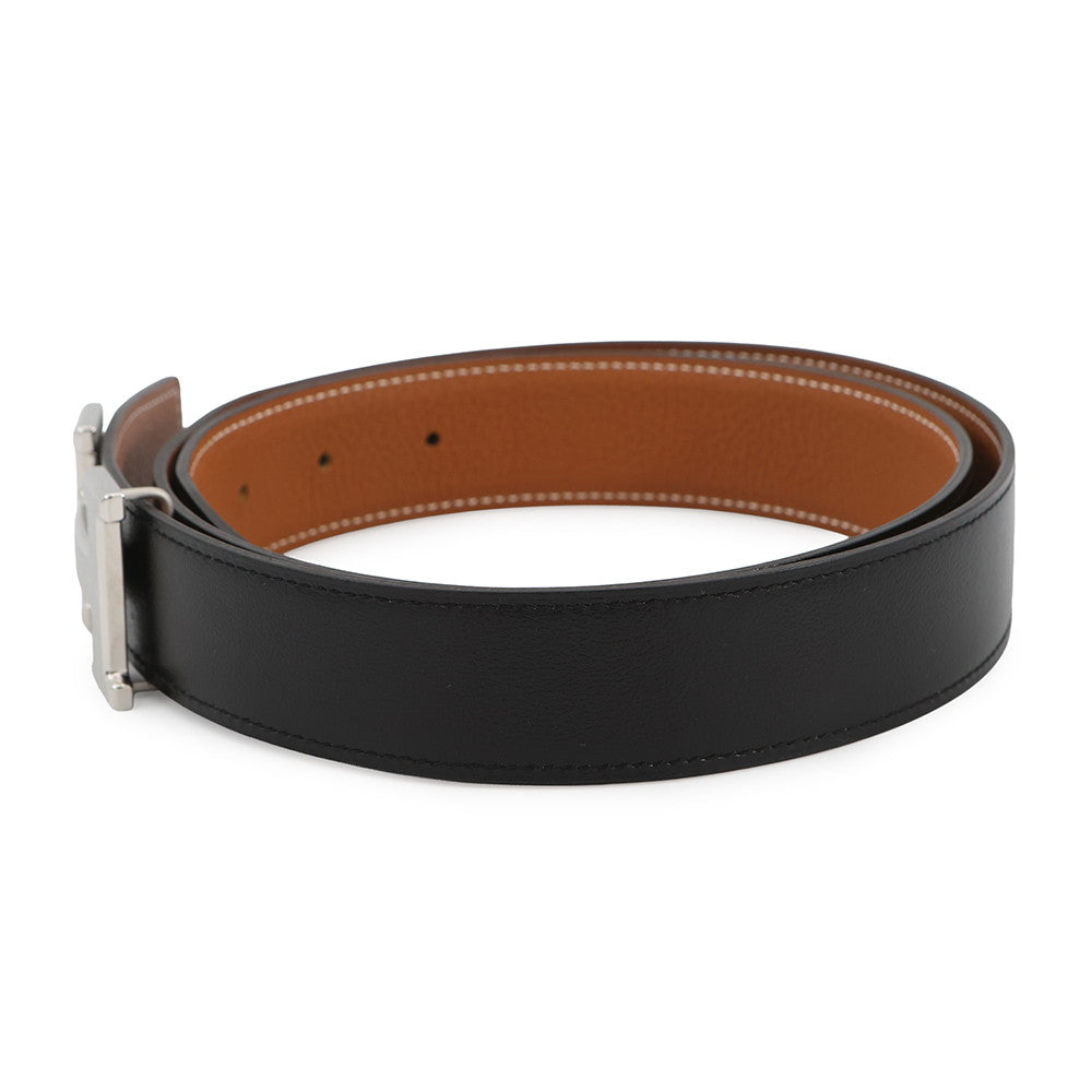 HERMES Constance Belt Size 90 Black/Gold Box Calf Leather Togo Leather