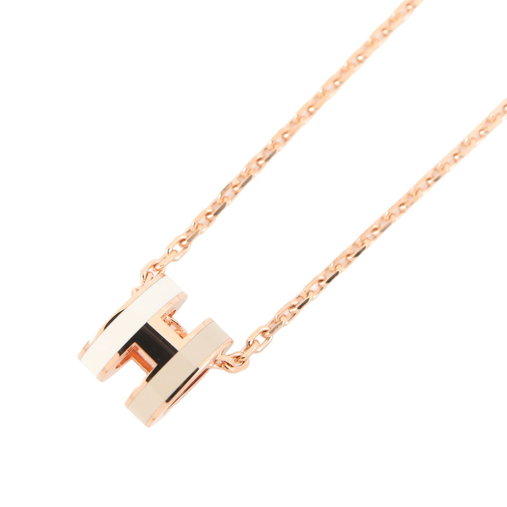 HERMES Pop Ash Necklace Rocabar White/Marron glacé Gold Plated Lacquer