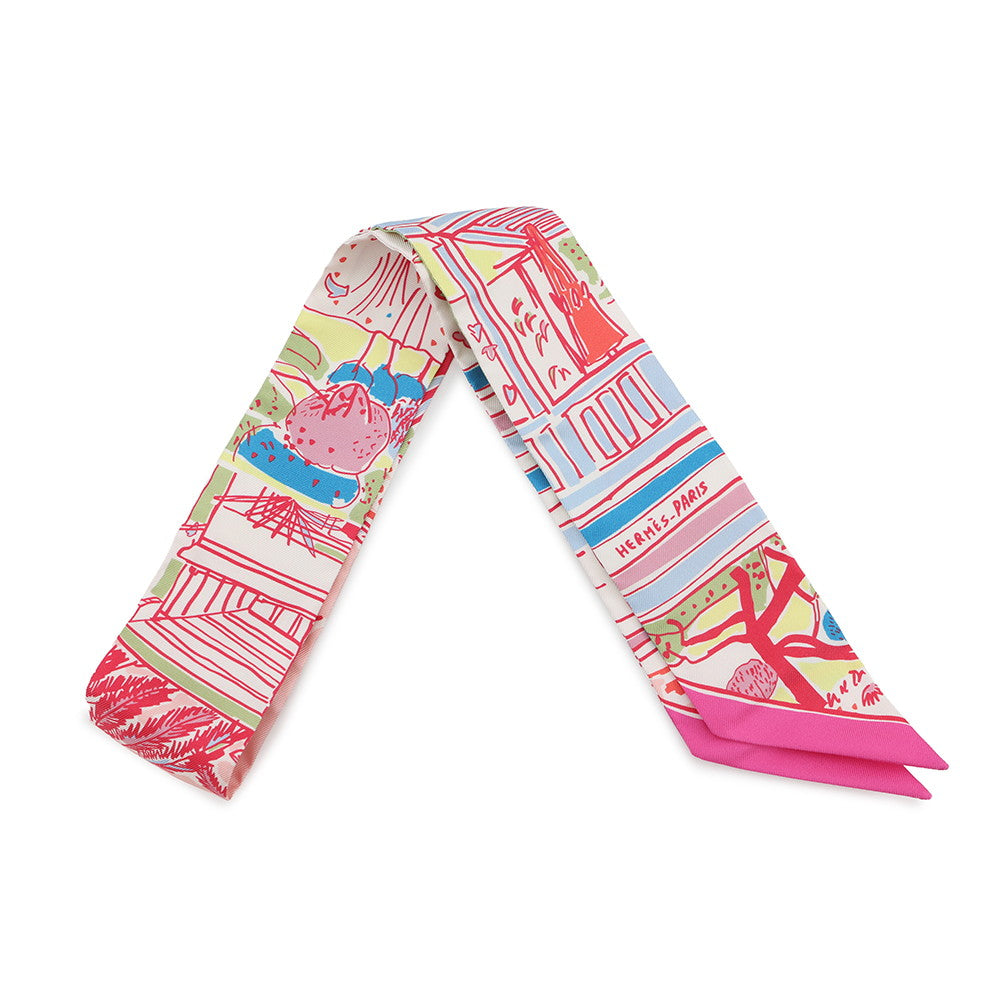 HERMES Twilly RAYURES D'ETE Rayures D'ETE Rose/Blue/Vert Silk100%