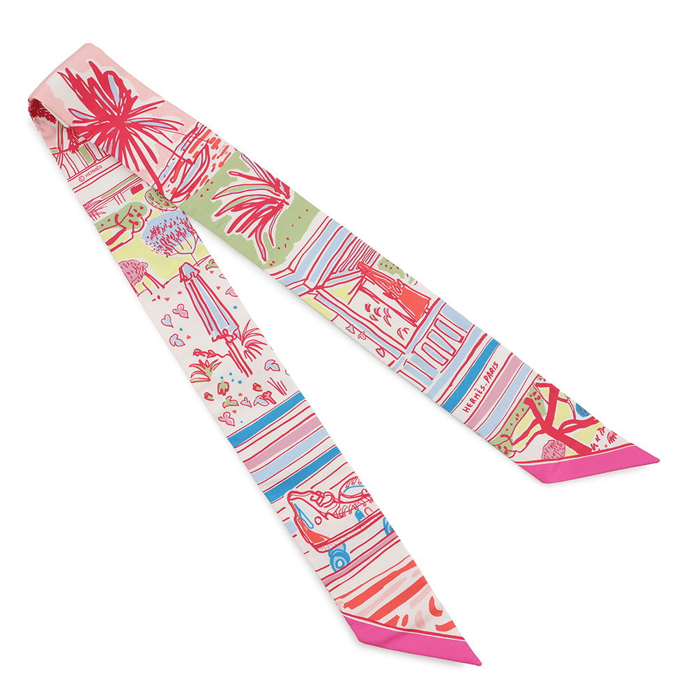 HERMES Twilly RAYURES D'ETE Rayures D'ETE Rose/Blue/Vert Silk100%
