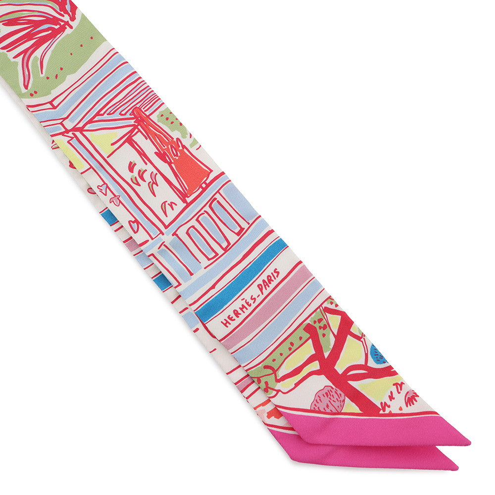 HERMES Twilly RAYURES D'ETE Rayures D'ETE Rose/Blue/Vert Silk100%