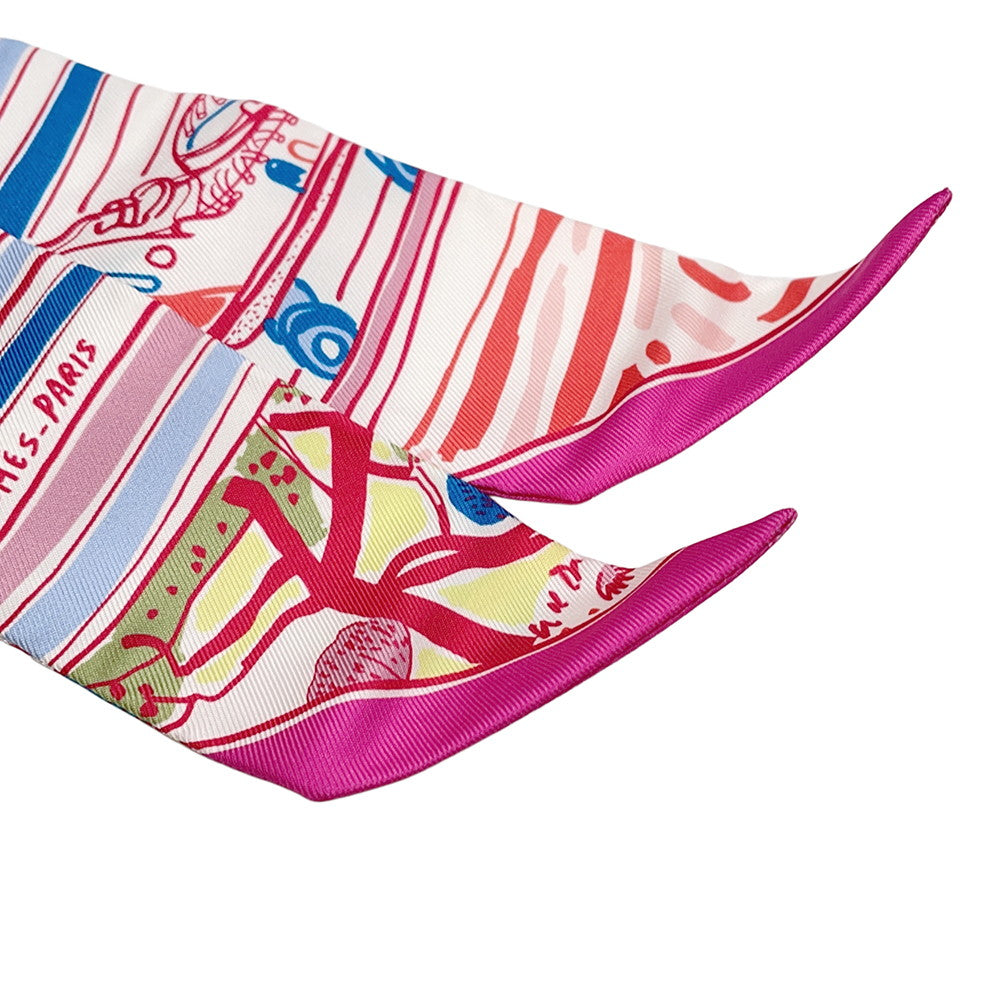 HERMES Twilly RAYURES D'ETE Rayures D'ETE Rose/Blue/Vert Silk100%