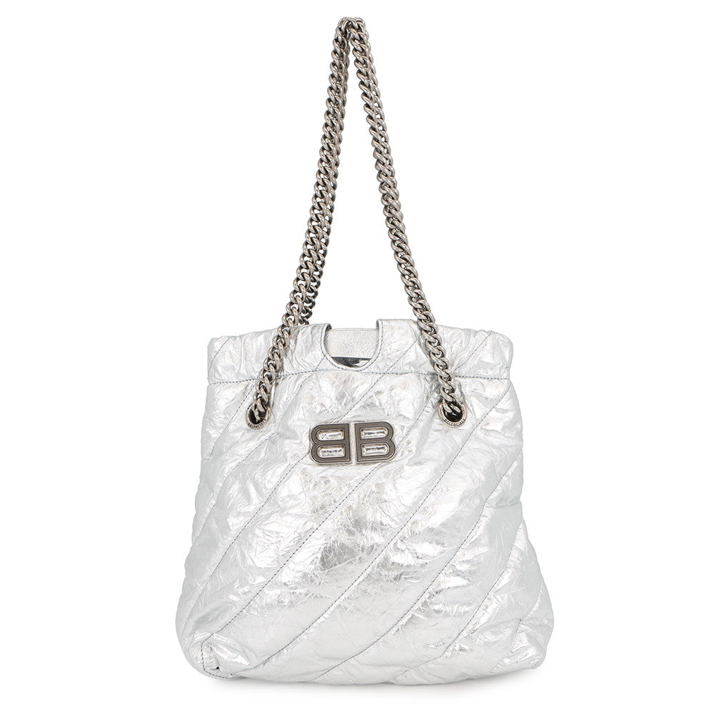 BALENCIAGA Crash Chain Tote Bag Silver742942 Leather Size Small
