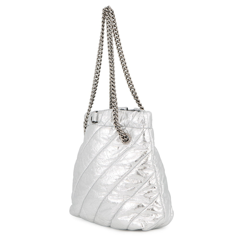 BALENCIAGA Crash Chain Tote Bag Silver742942 Leather Size Small