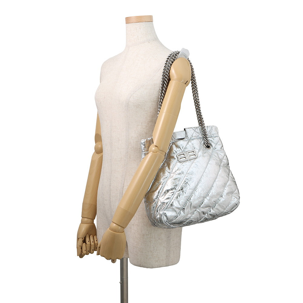 BALENCIAGA Crash Chain Tote Bag Silver742942 Leather Size Small