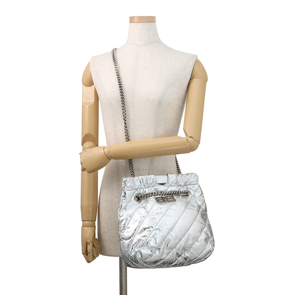 BALENCIAGA Crash Chain Tote Bag Silver742942 Leather Size Small