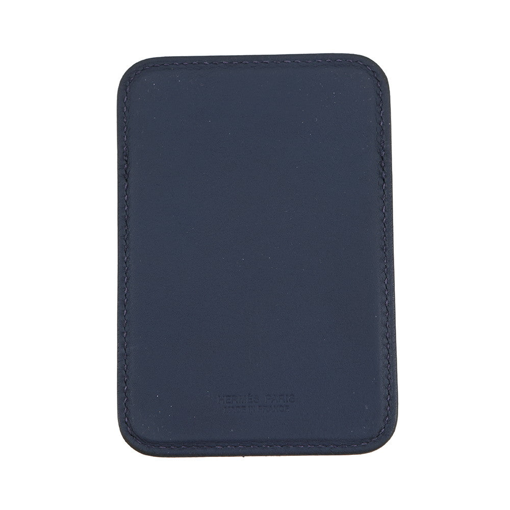 HERMES Card Case Magsafe Eman “Stole Number” BlueNavy/Multicolor Swift Leather Felt