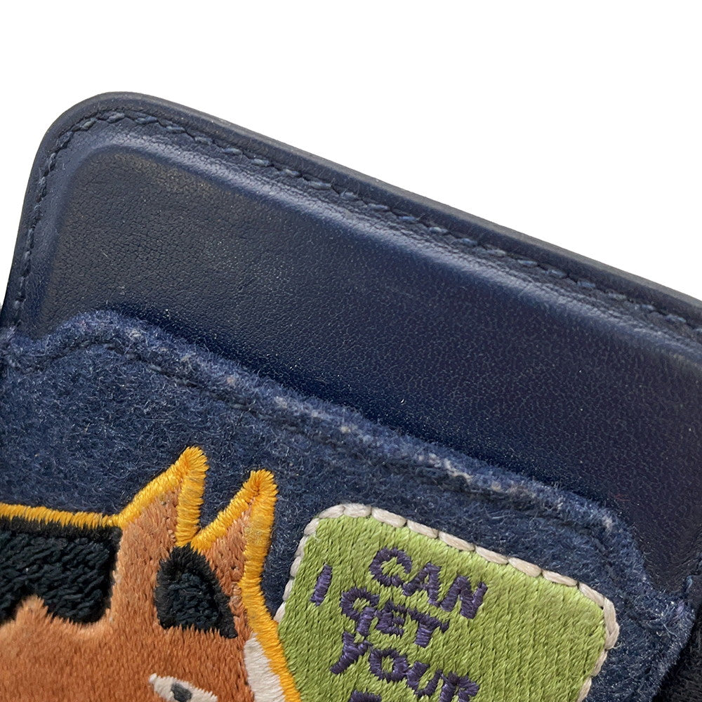 HERMES Card Case Magsafe Eman “Stole Number” BlueNavy/Multicolor Swift Leather Felt