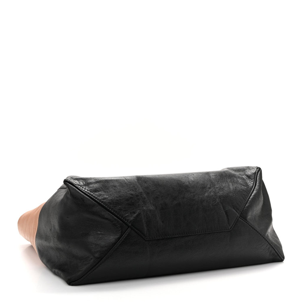 Lambskin Horizontal Bicolor Cabas Camel Black