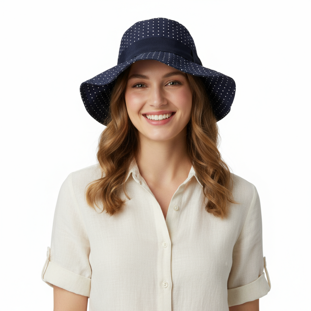 Dolce & Gabbana 100% Silk Black Polka Dot Bucket Hat with Floppy Brim-